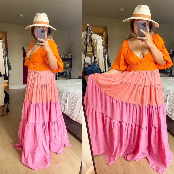 STAUD | NWT!! Pink Meadow Tiered Crepe De Chine Maxi Dress size: XS - Picture 3 of 12